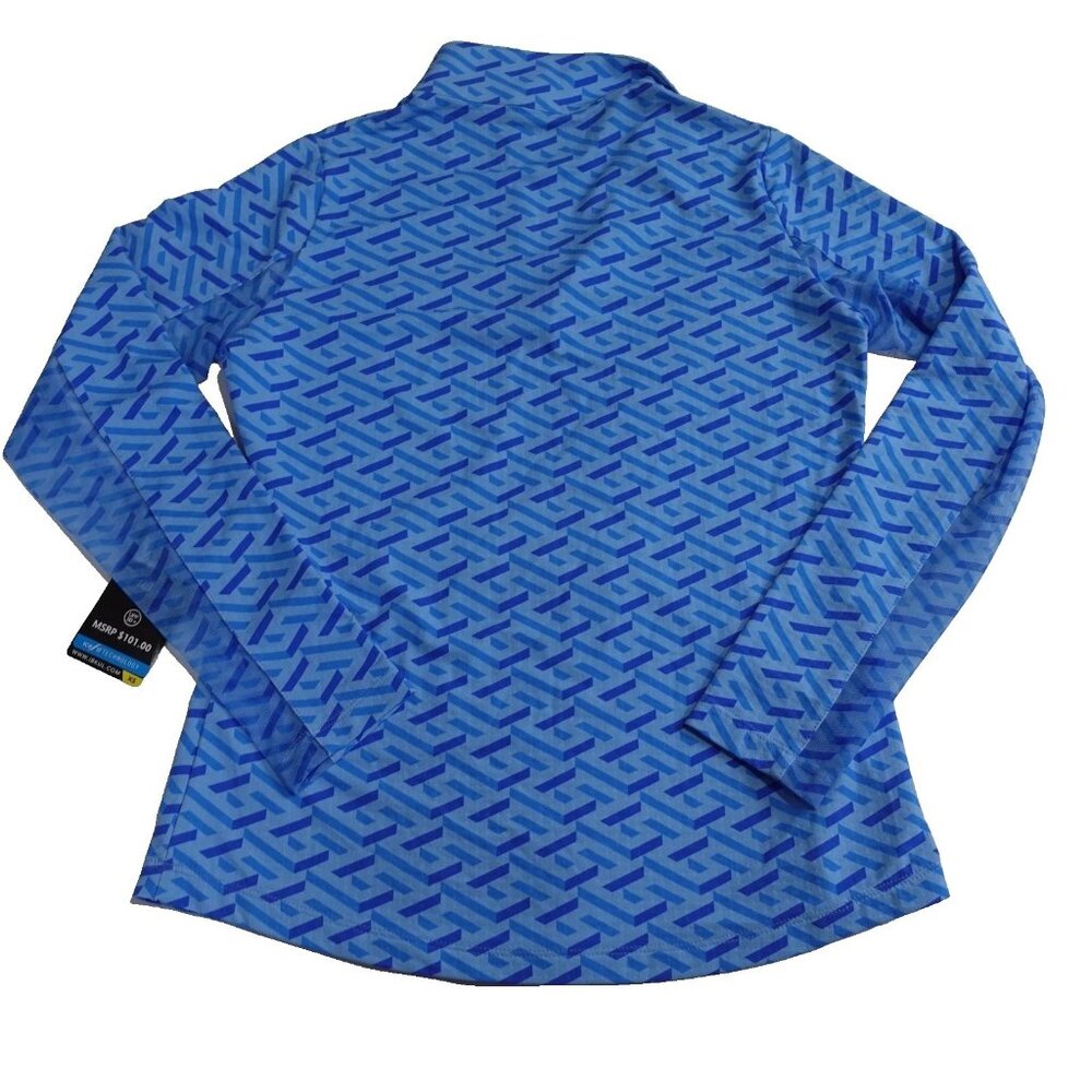 IBKUL Fatima Blue Geometric Navy Long Sleeve Mock Golf Shirt Size XS active - Picture 3 of 7